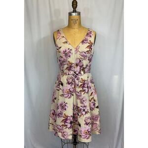 Taylor Floral Faille Fit and Flare Box Pleated Dress Bow Pockets Lined